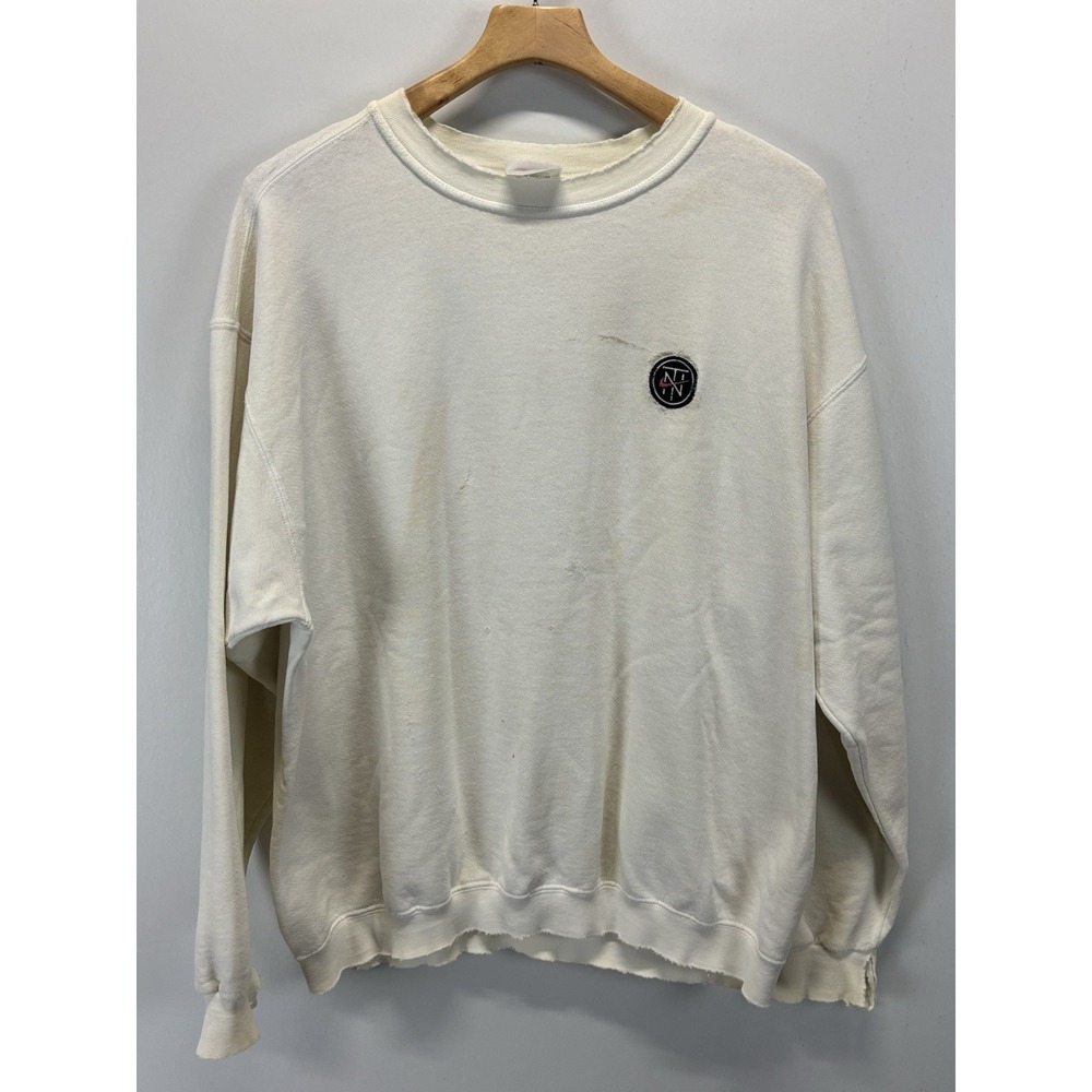 Vtg Nike Niketown Sweatshirt Sz Large Unisex THRASHED white READ Crewneck Y2K